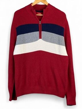 Izod Men's Red Half-Zip Striped Knit Sweater